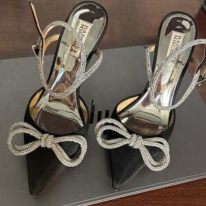Badgley Mischka Black Heels with Silver Bow Detail